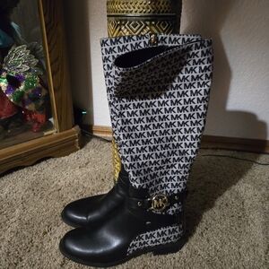 Michael Kors Black and White Logo Boots